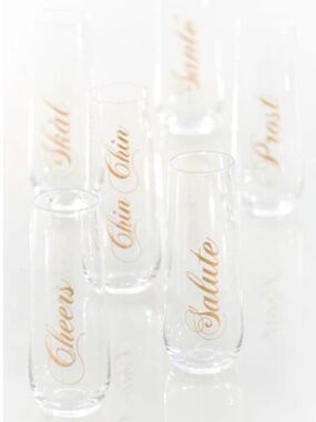 NEW Shiraleah ASSORTED SET OF 6 STEMLESS TOASTING CHAMPAGNE FLUTES